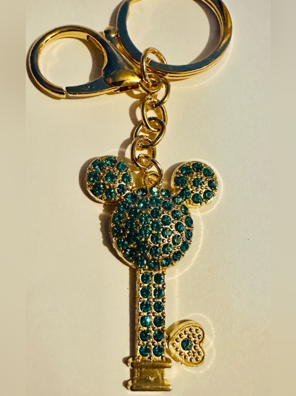 Gold Tone Keychain/BagCharm Keychain with Blue Mouse Crystal Accents